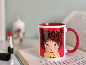 ماگ سرامیکی با چاپ طرح اختصاصی قرمز طرح روی ماگ فرفری موهاشو خرگوشی بسته