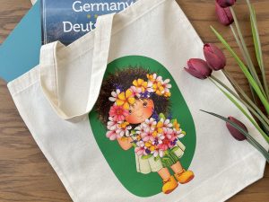 ساک پارچه ای جنس متقال دسته دار با طرح اختصاصی فرفری با دسته گل